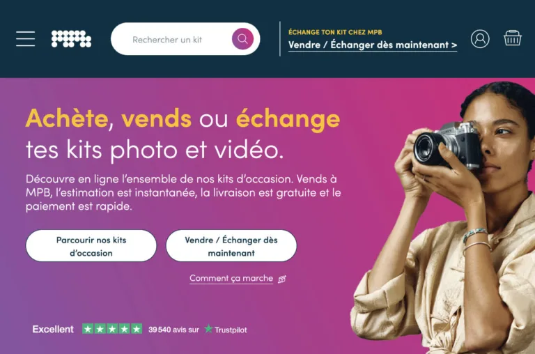 Capture de la page daccueil du site MPB Avis MPB: acheter vendre du matériel photo et vidéo d’occasion en 2026